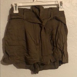 Olive green paperbag shorts